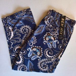Blue Brown Paisley Capri Leggings (size 2-12)